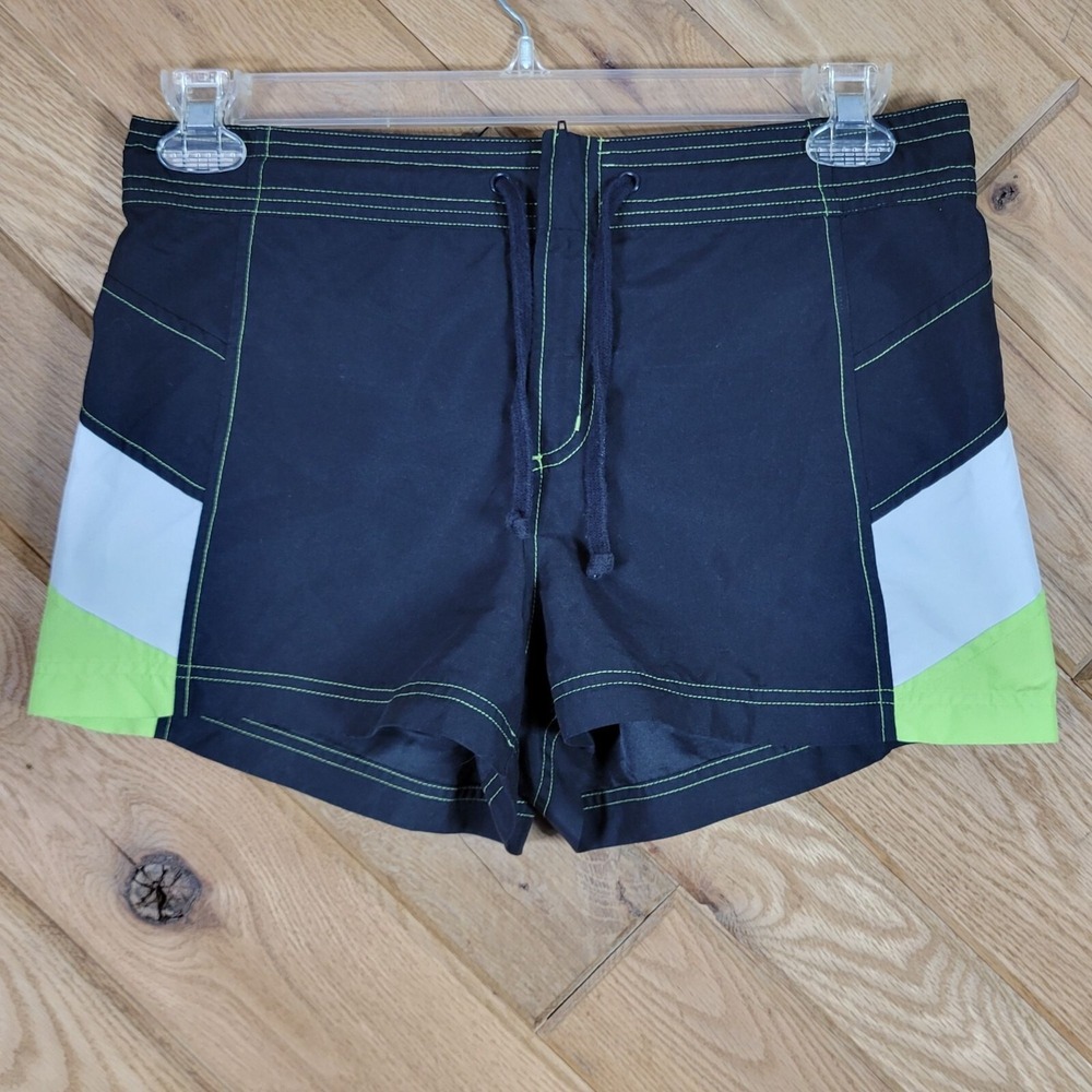 Energy Zone Womens Athletic Swim Shorts Size M Black White Neon Green